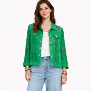 Green Linen Blend Top Jacket Shacket Size Medium